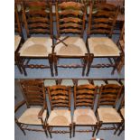 A set of seven 20th century Titchmarch & Goodwin style century ladder-back and rush-seated chairs,