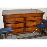 A George III oak and mahogany cross banded Lancashire mule chest, 145cm by 54cm by 91cm