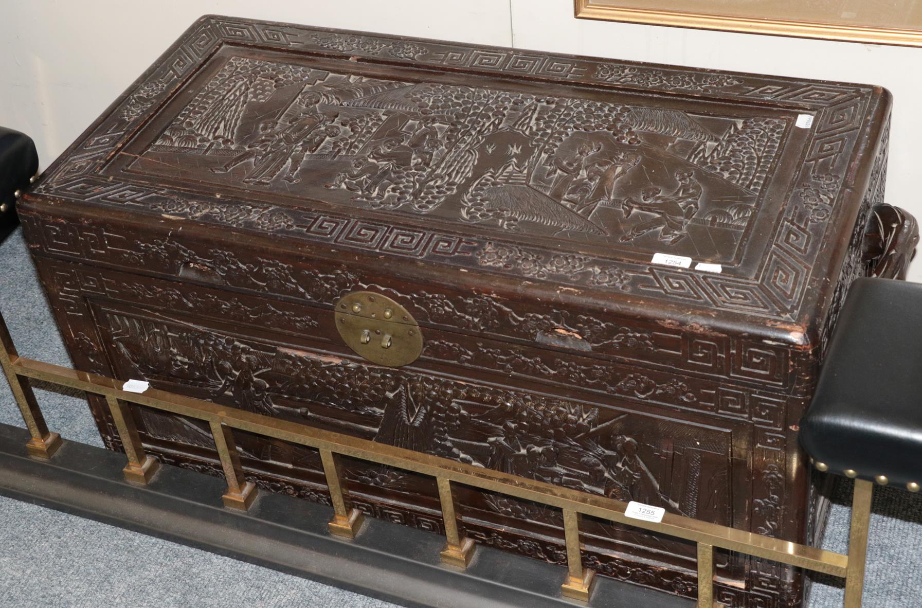 A Chinese carved hardwood chest