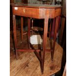 A George III mahogany and satinwood crossbanded side table with hinged lid
