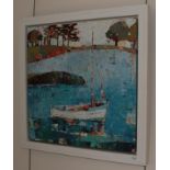 Sally Anne Fitter (b.1963) ''The Wonky Burnham Boat'' Oil on canvas, 76cm by 76cm Artist's Resale