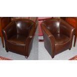 A pair of Barker and Stonehouse 'George' brown leather tub chairs