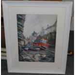 Alan Lyman (contemporary) ''Moorings, Staithes Beck'' Signed, pastel, 60cm by 43.5cm Artist's Resale