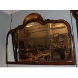 Triple plate walnut over mantel mirror in the Queen Anne style