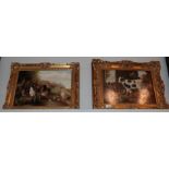 Bernard Page, Cow and goats in a stable, signed, oil on board together with J.Elizabeth, chicken and