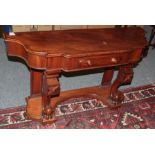 A Victorian carved mahogany hall table, adapted from a dressing table or washstand