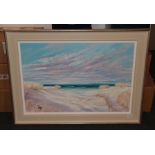 Tom Barron (Contemporary) ''Machrihanish Dunes to Jura'' Signed, inscribed verso, oil on canvas,