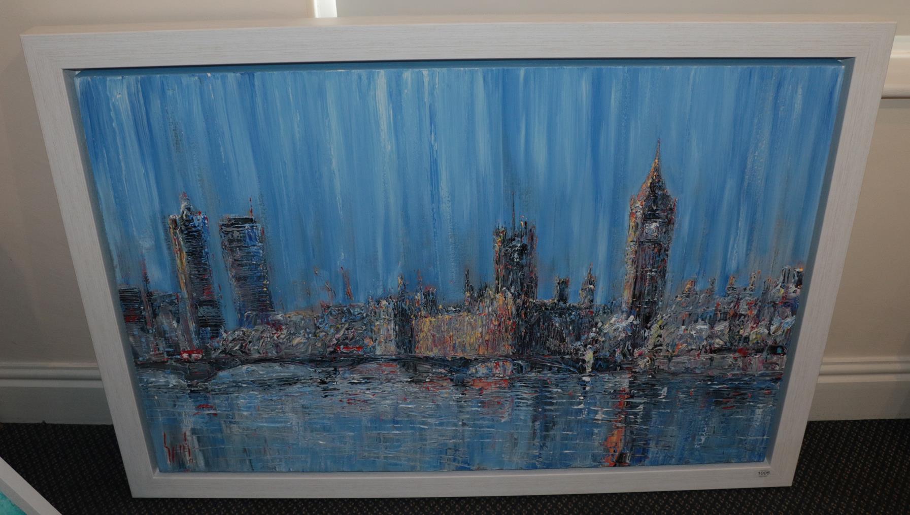 Carl Scanes (b.1964) ''London, City Reflection'' Signed, acrylic on canvas, 80cm by 120cm Artist's