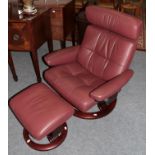 An Ekornes Stressless swivel chair and footstool