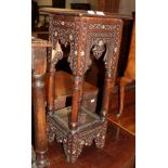 A late 19th/early 20th century Moorish style occasional table, 30cm by 30cm by 72cm high