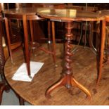 An Edwardian mahogany and tulipwood banded occasional table; and a Victorian rosewood spiral-turned