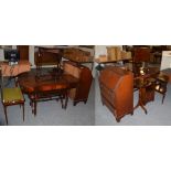 A quantity of furniture comprising an Edwardian mahogany and satinwood banded bureau; a Victorian