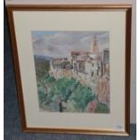 * Kaufman (20th/21st century) Mediterranean hilltop town Signed and dated (19)89, watercolour, 34.