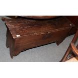 A 17th century oak coffer, 108cm by 32cm by 53cm