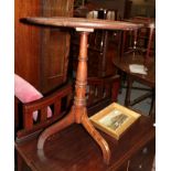 A 19th century prayer chair; a Georgian mahogany tripod table; and a small decorative picture (3)