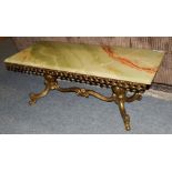 A green onyx and brass rectangular coffee table