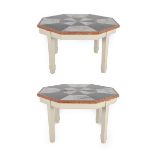 A Pair of Octagonal Marble Top Centre Tables, modern, of geometric pattern made up with rouge, black