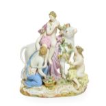 A Meissen Porcelain Figure of Europa and the Bull, circa 1880, Europa sitting on the bull's back,