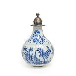 A Silver Mounted Chinese Porcelain Vase and Cover, the porcelain Kangxi, of fluted pear shape,