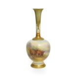 A Royal Worcester Porcelain Vase, by Harry Stinton, 1911, of ovoid form with tall leaf sheathed