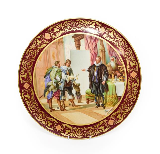 A Vienna Style Porcelain Plaque, circa 1900, of circular form, painted with ''Wallensteins