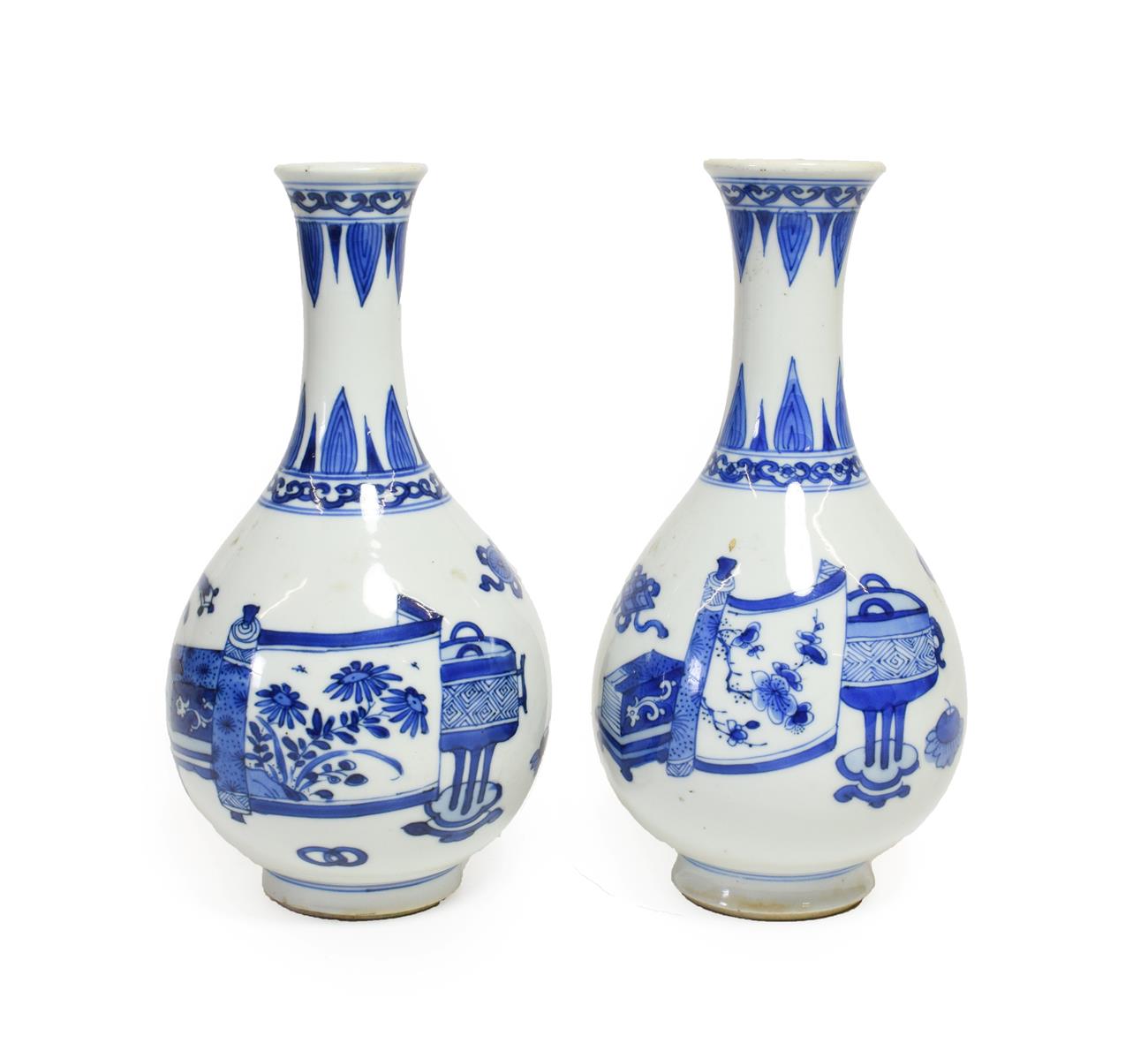 A Pair of Chinese Porcelain Bottle Vases, Kangxi, painted in underglaze blue with scrolls and - Image 2 of 33