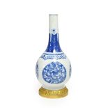 A Gilt Metal Mounted Chinese Porcelain Bottle Vase, the porcelain Kangxi, painted in underglaze blue