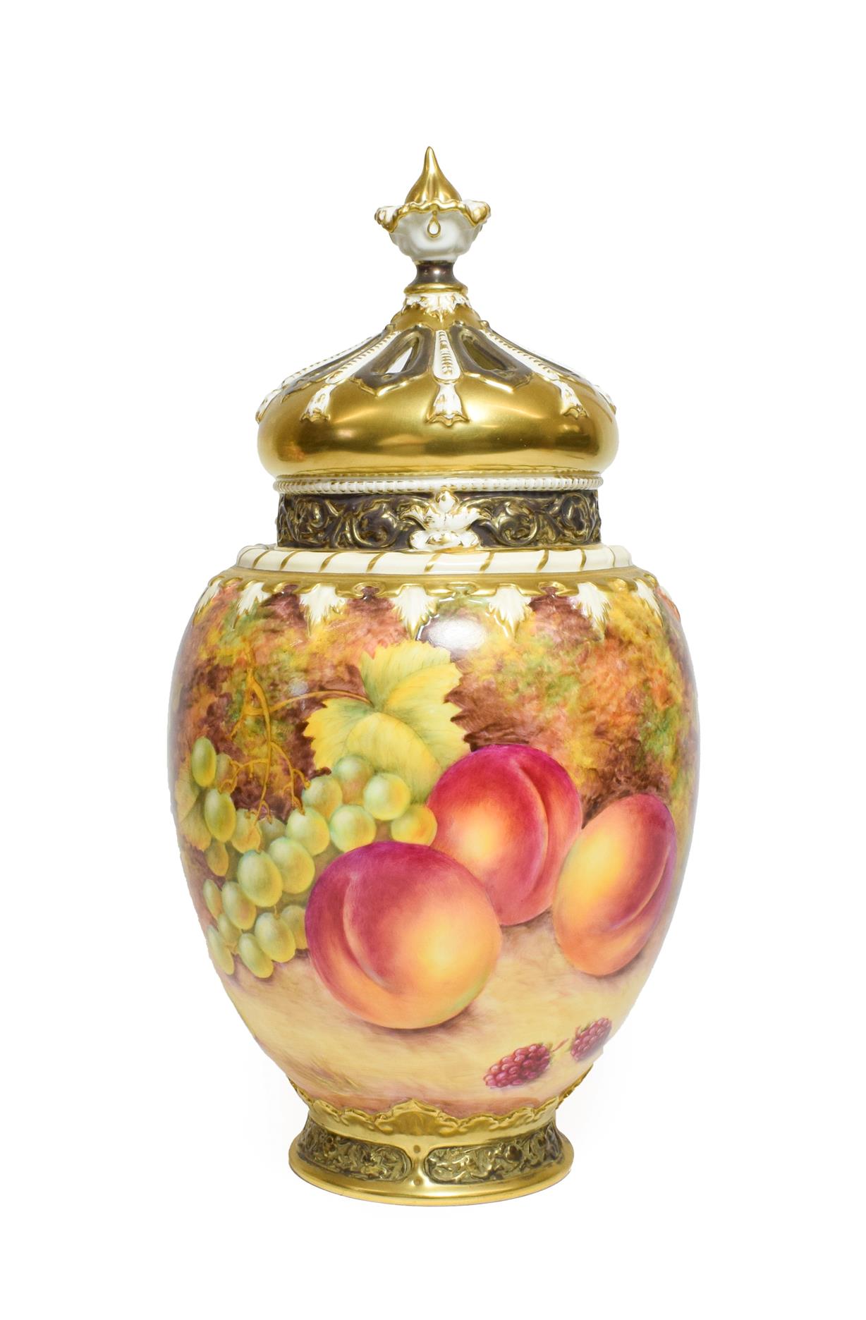 A Royal Worcester Porcelain Pot Pourri Vase and Cover, by Stephen Weston, late 20th century, of - Image 2 of 17