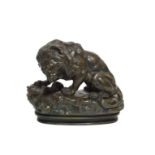 Antoine-Louis Barye (1795-1875): Lion au Serpent No.2, bronze, signed BARYE, 20cm long See