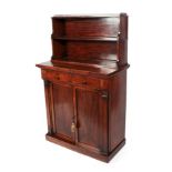 A Mahogany Chiffonier, 2nd quarter 19th century, the upper section with a pierced three-quarter