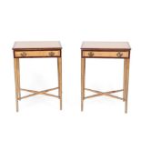 A Pair of George III Style Burr Oak and Burr Elm Crossbanded Side Tables, modern, of rectangular