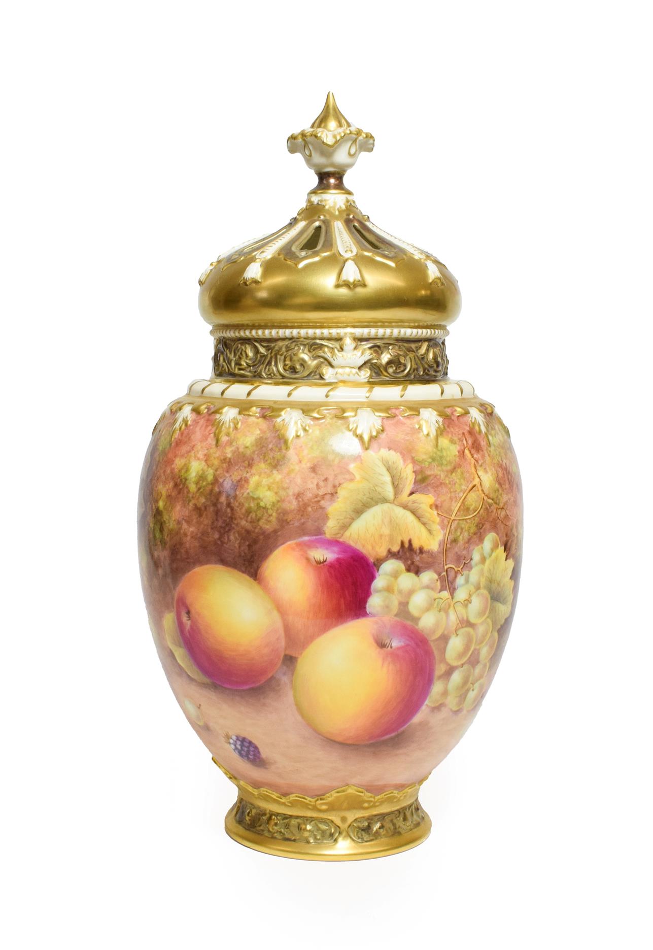 A Royal Worcester Porcelain Pot Pourri Vase and Cover, by Nigel Creed, late 20th century, of ovoid - Image 2 of 20