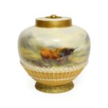 A Royal Worcester Porcelain Vase and Inner Cover, by John Stinton, 1919, of ovoid form, painted with