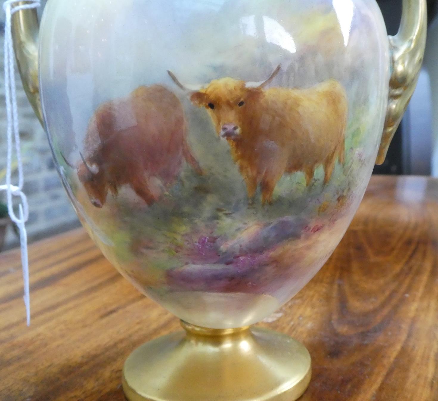 A Royal Worcester Porcelain Twin-Handled Vase, by Harry Stinton, 1934, of ovoid form, painted with - Image 2 of 10