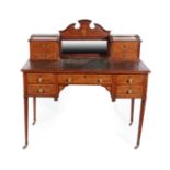 James Shoolbred & Co: An Edwardian Mahogany, Satinwood Banded and Marquetry Inlaid Writing Desk, the