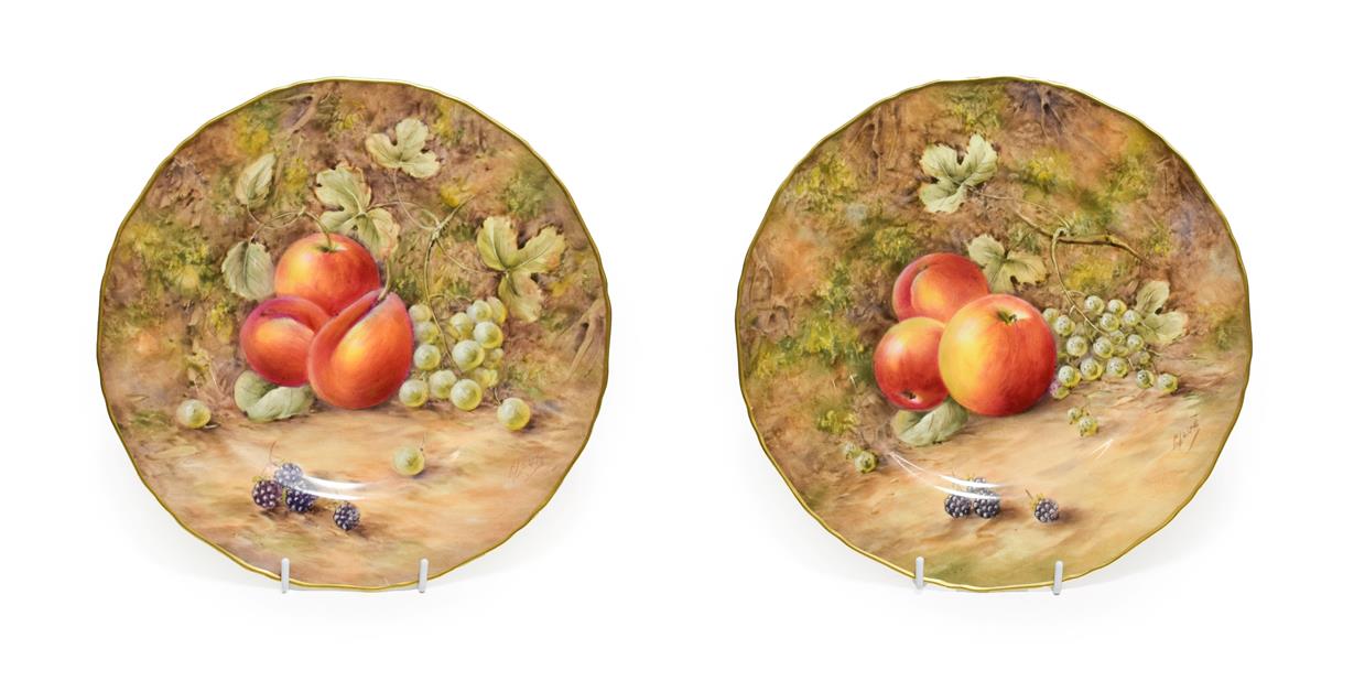 A Pair of Royal Worcester Porcelain Large Plates, by Peter Love, 2nd half 20th century, painted with