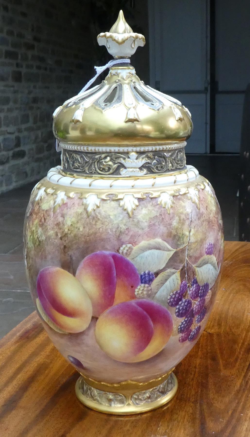 A Royal Worcester Porcelain Pot Pourri Vase and Cover, by Nigel Creed, late 20th century, of ovoid - Image 3 of 20