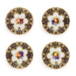 A Set of Four Royal Worcester Porcelain Plates, by Richard Sebright, 1910, painted with fruit within