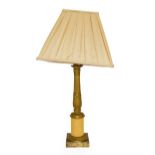 A Gilt Bronze Table Lamp, in Louis XVI style, of fluted baluster form with leaf sheathed capital and