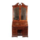 A Rosewood Veneered and Crossbanded Bureau Bookcase, 19th century and later, the swan neck
