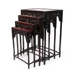 A Set of Chinese Carved Hardwood Quartetto Nesting Tables, early 20th century, of graduated