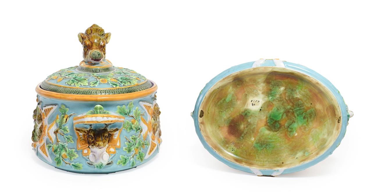 A George Jones Majolica Game Pie Tureen, Cover and Liner, circa 1875, of oval form with boar's - Image 2 of 28