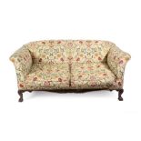 A Carved Mahogany Two-Seater Sofa, late 19th/early 20th century, recovered in modern crewelwork