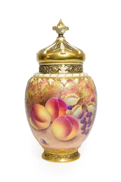 A Royal Worcester Porcelain Pot Pourri Vase and Cover, by Nigel Creed, late 20th century, of ovoid