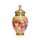 A Royal Worcester Porcelain Pot Pourri Vase and Cover, by Nigel Creed, late 20th century, of ovoid