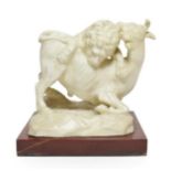 After Giambologna: A Marble Group of a Lion Attacking a Bull, on a rouge marble base, 22cm wide