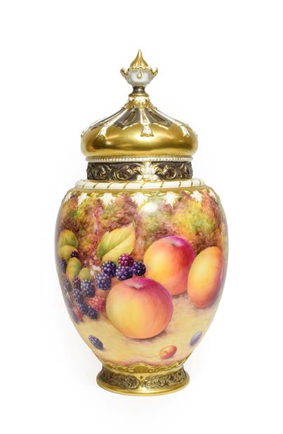 A Royal Worcester Porcelain Pot Pourri Vase and Cover, by Stephen Weston, late 20th century, of