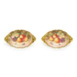 A Pair of Royal Worcester Porcelain Oval Dishes, by Harry Ayrton, 2nd half 20th century, painted