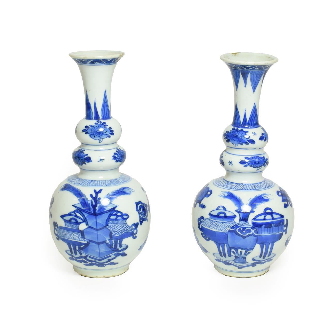 A Matched Pair of Chinese Porcelain Double Gourd Vases, Kangxi, with trumpet necks, painted in - Image 2 of 31