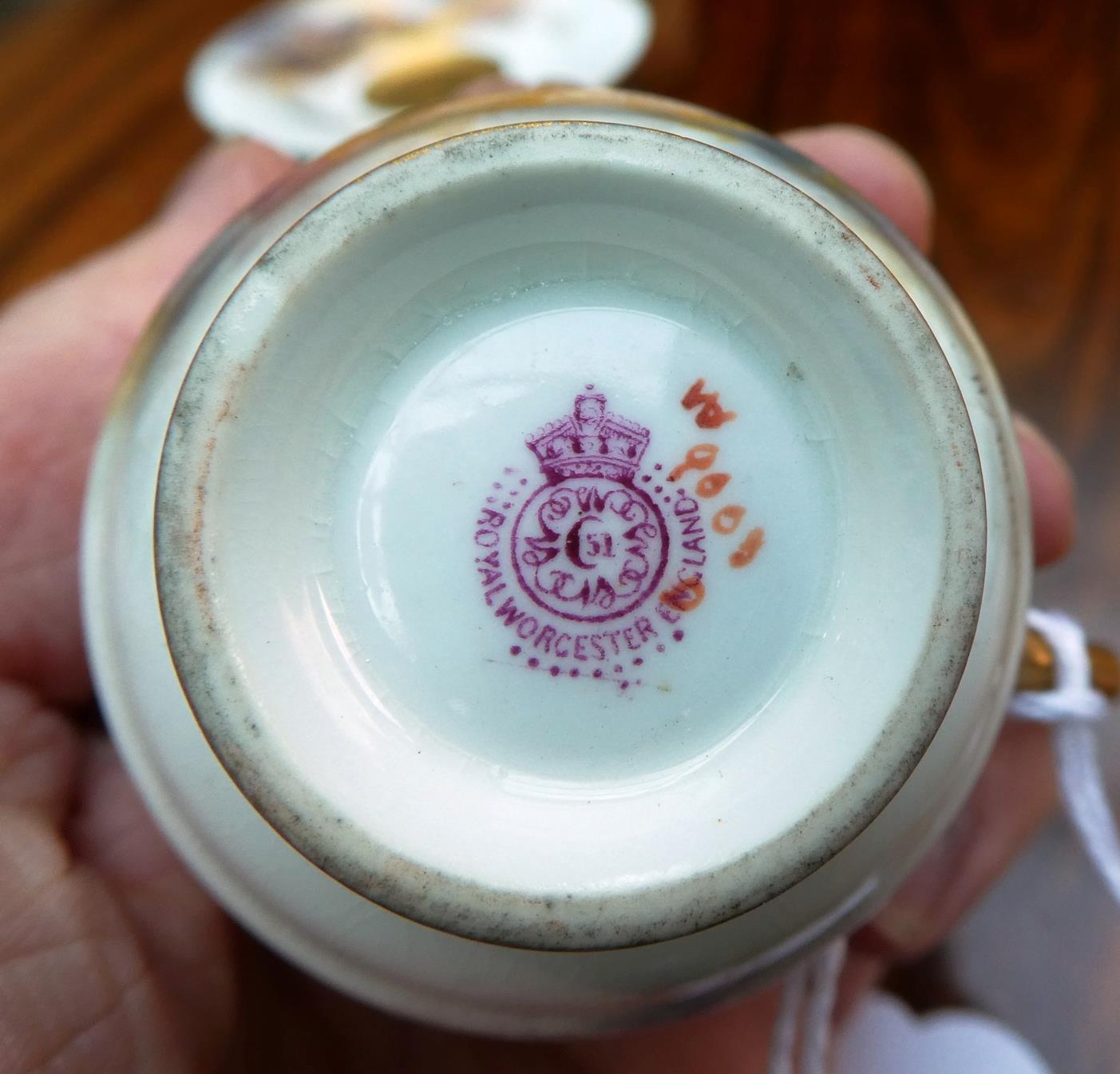 A Royal Worcester Porcelain Miniature Coffee Cup and Saucer, by Harry Stinton, 1912/13, painted with - Image 21 of 21